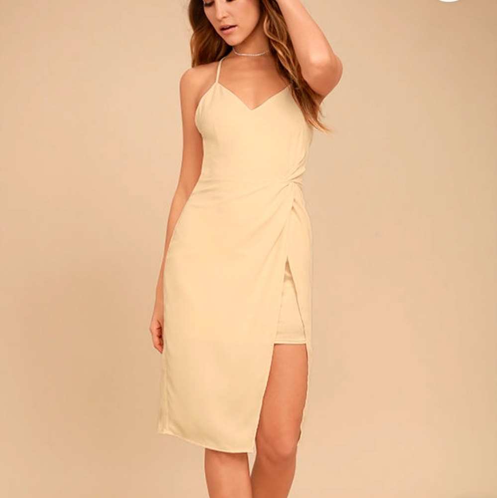 Lulu's Making Eyes At You Beige Midi Dress